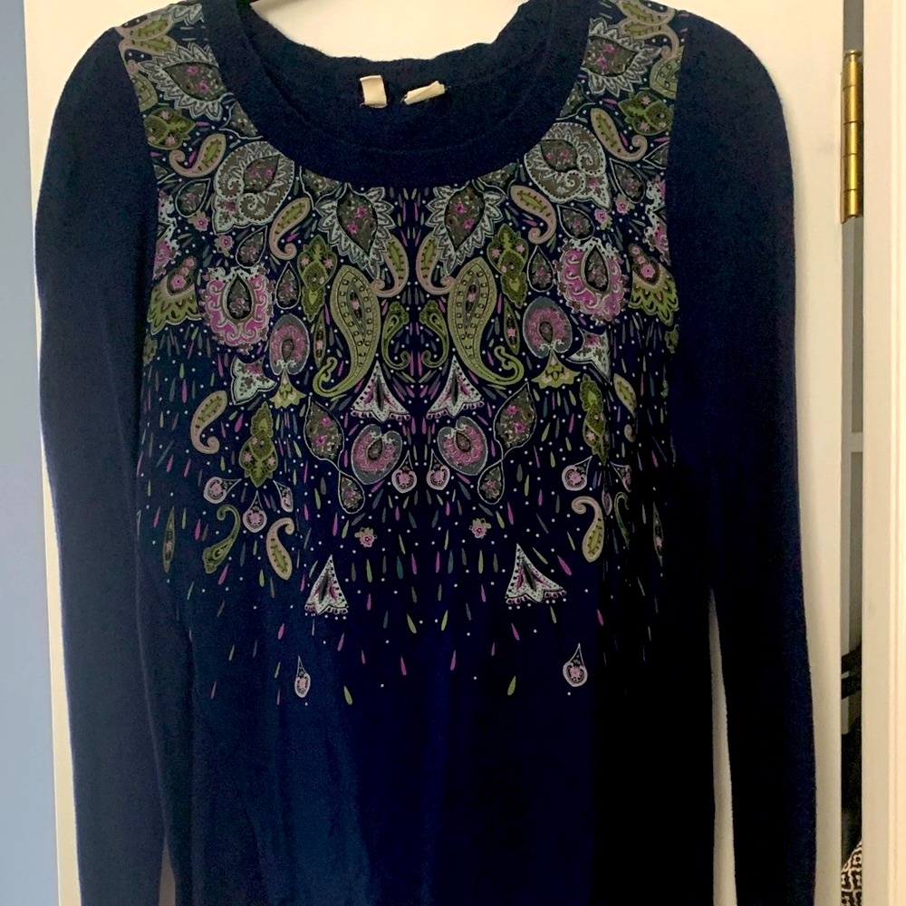 Anthropologie/Moth Paisley Long Sleeve Top - Navy, Green, and Purple